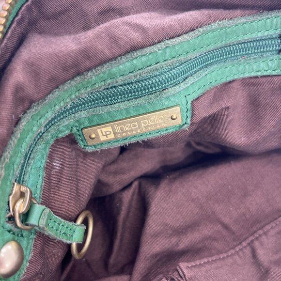 Linea Pelle Green Leather Studded Handbag Purse - Picture 4 of 5
